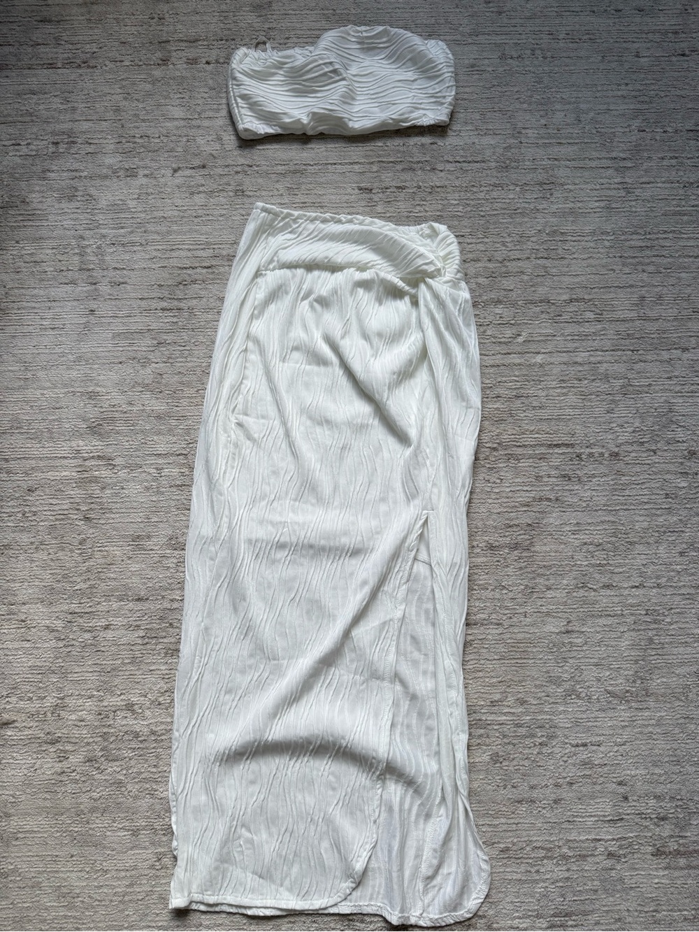 SHEIN White Ruched Asymmetrical Tube Skirt Set (Size XS) - Picture 3 of 6